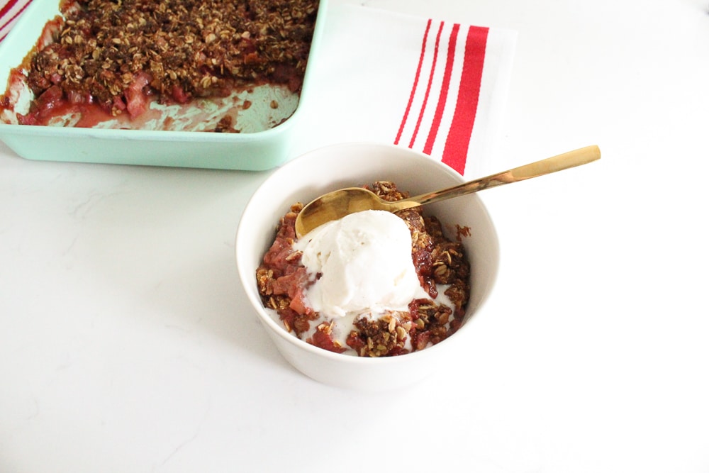 Strawberry Rhubarb Crisp Recipe (Gluten Free + Dairy Free)