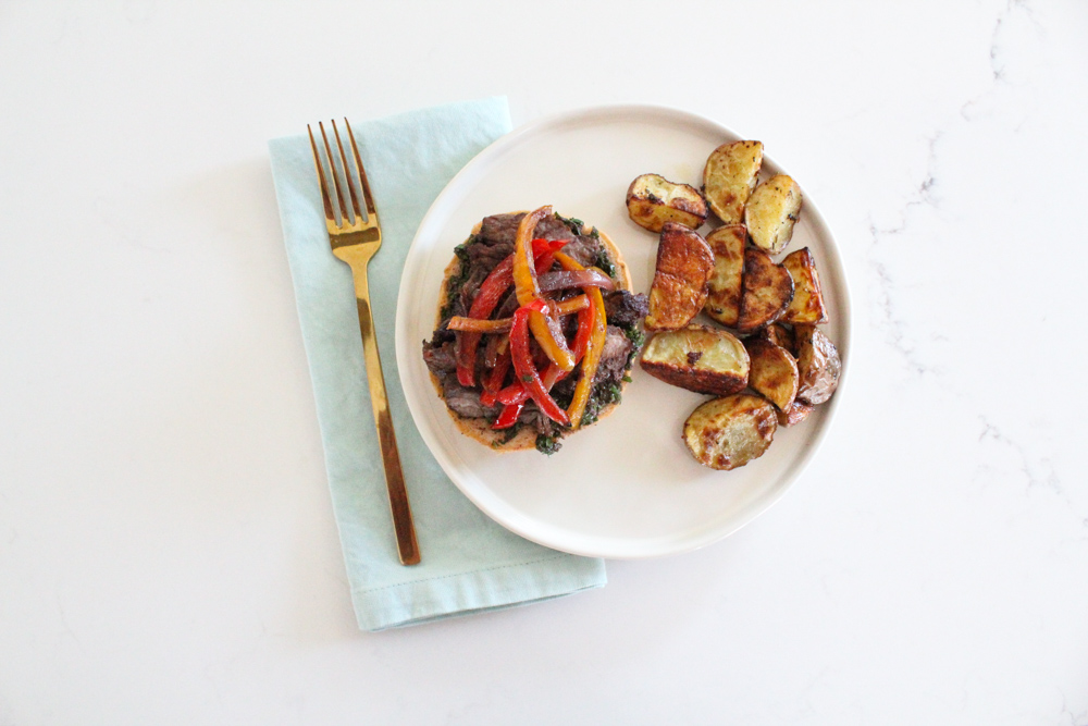 Grilled Flank Steak with Roasted Potatoes and Grilled Peppers Whole30 Paleo